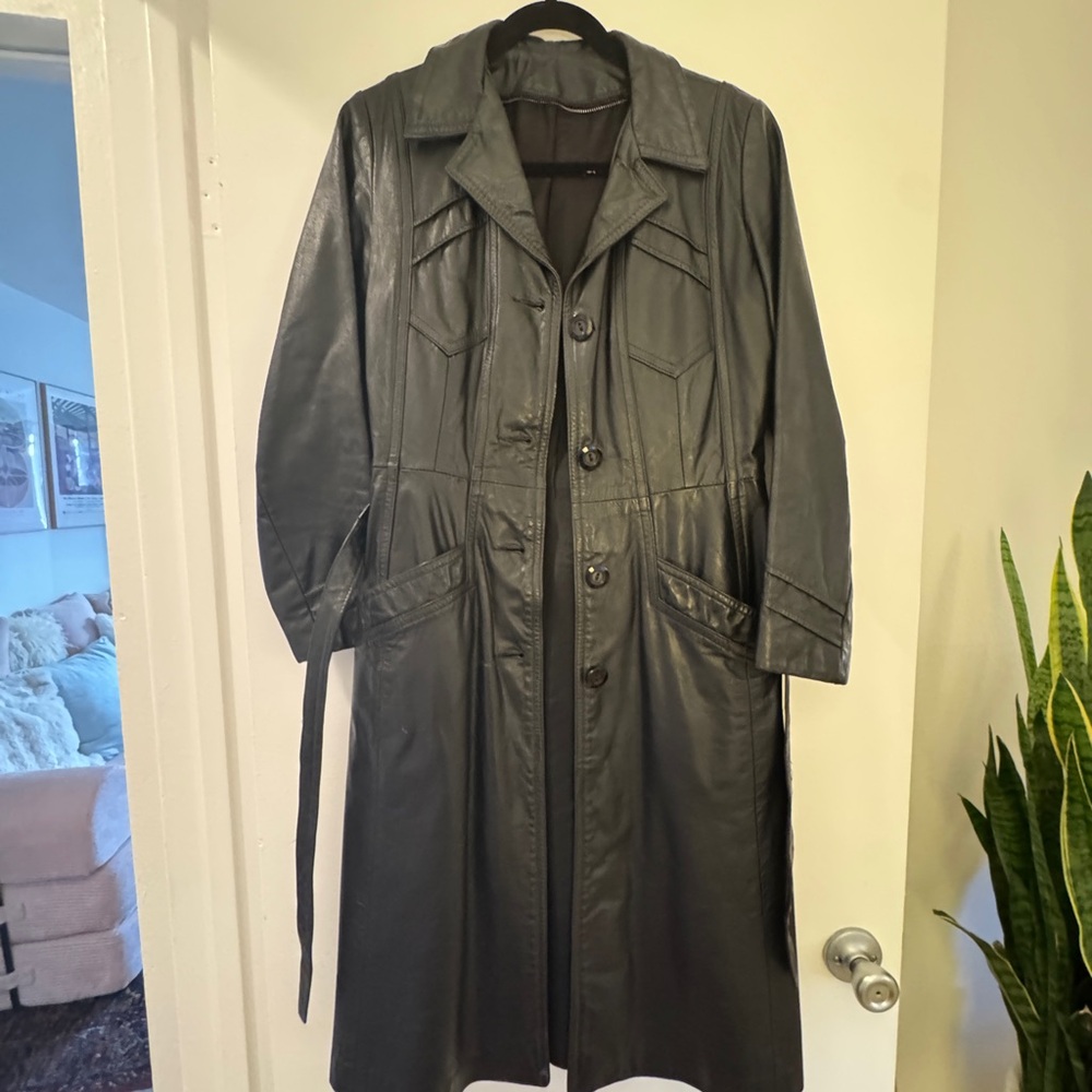 Black Leather Trench Coat Vintage